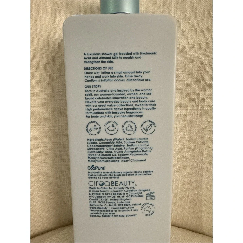 CIROA‎ Almond Milk & Hyaluronic Acid HYDRATE Shower Soap-JUMBO 33.8 Oz